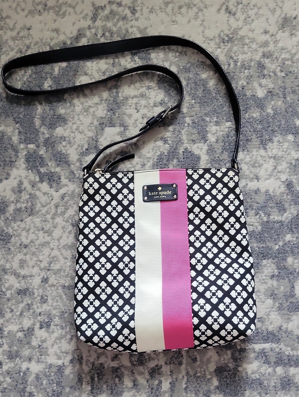 kate spade Black & White Pattern Crossbody with Pink & Cream Stripe